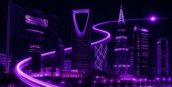 أفق مدينة الرياض والعلم السعودي